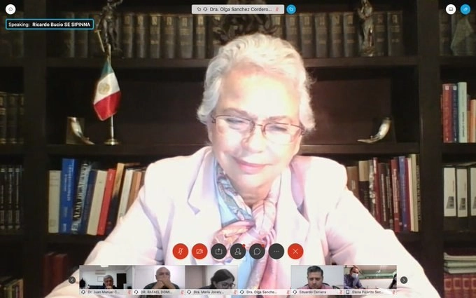 La titular de Segob, Olga Sánchez Cordero durante la Reunión de Coordinación entre la Comisión para la Primera Infancia y las Comisiones Estatales. Foto tomada de la cuenta de Twitter @M_OlgaSCordero