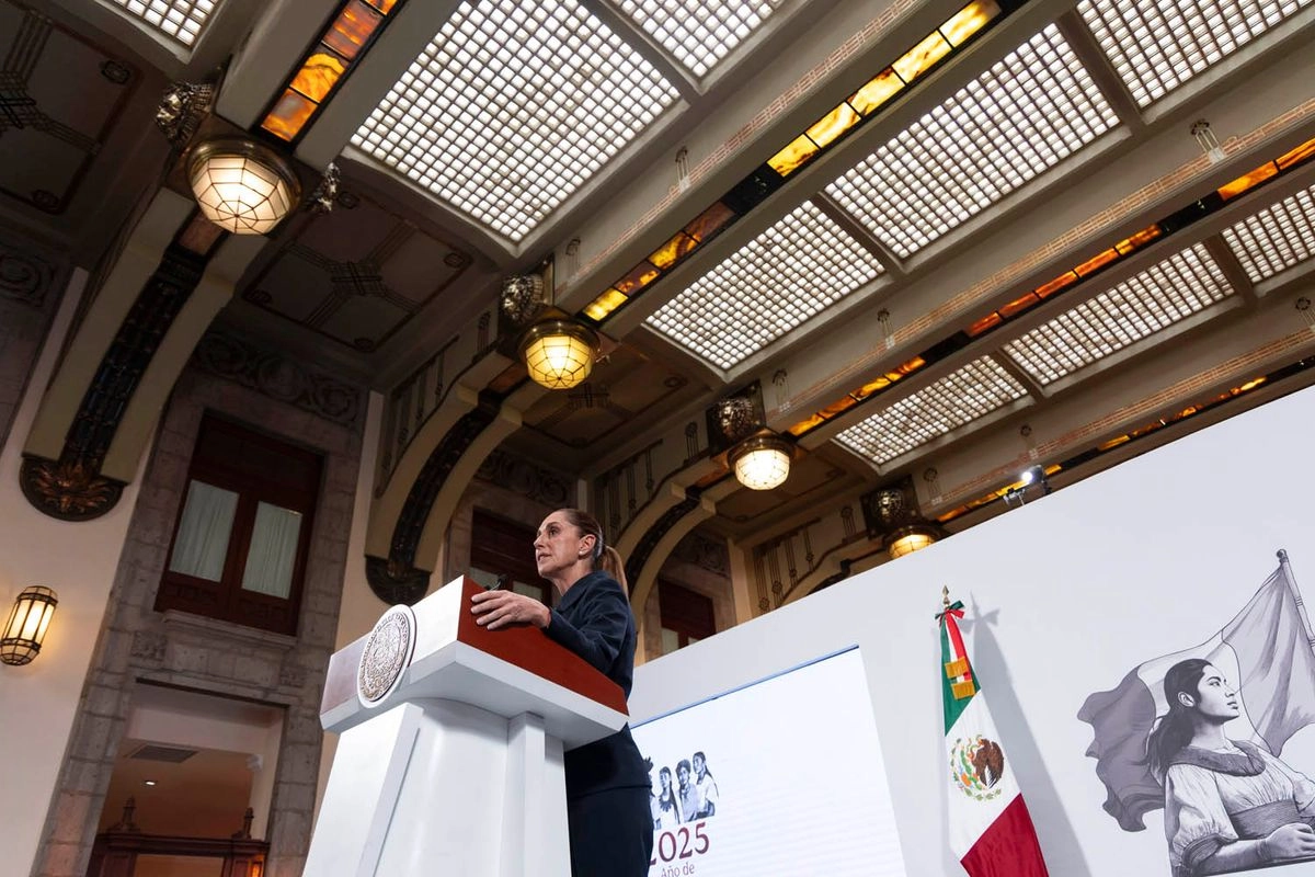 La presidenta Claudia Sheinbaum, durante su conferencia de prensa en Palacio Nacional 
