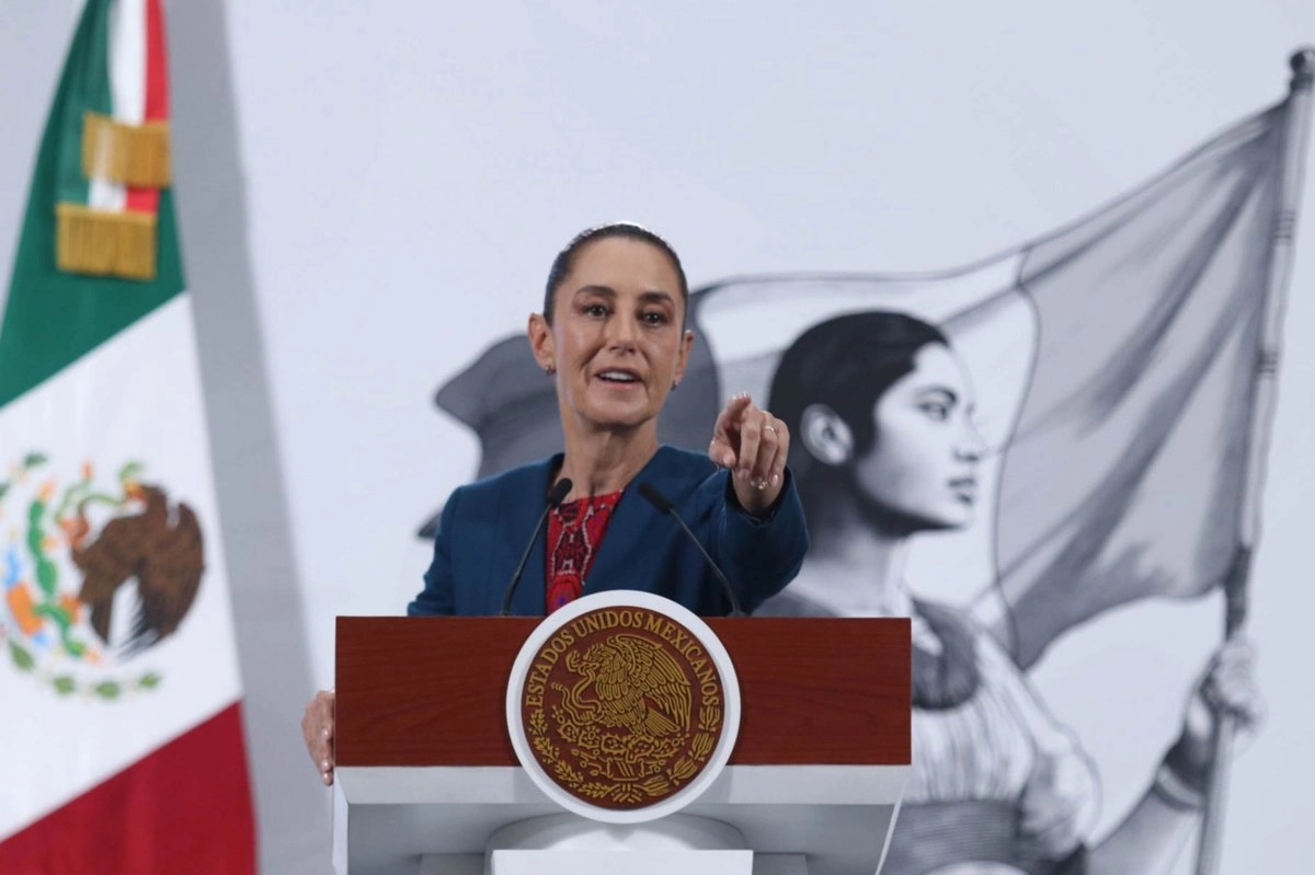 La presidenta Claudia Sheinbaum, durante su conferencia de prensa de este miércoles desde Palacio Nacional. 