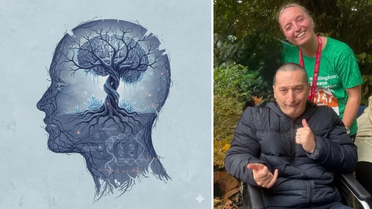 Imagen creada con IA de Gemini. Sobre estas líneas, Carly Evans, paciente con ese padecimiento, y su padre. 