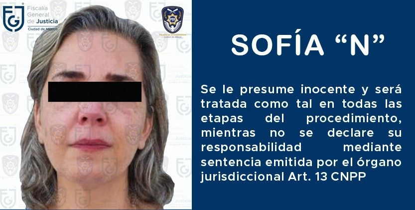 Sofía Soraya N fue detenida en Querétaro el 19 de febrero de 2023. Imagen difundida por la FGJCDMX / archivo 