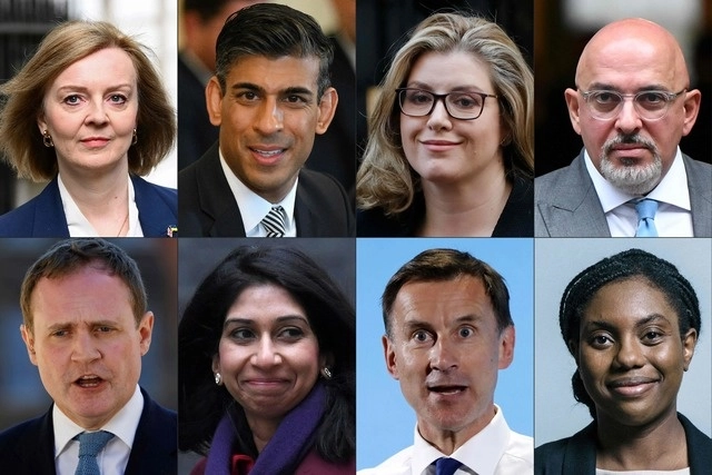 Rishi Sunak, Kemi Badenoch, Suella Braverman, Jeremy Hunt, Penny Mordaunt, Liz Truss, Tom Tugendhat y Nadhim Zahawi reunieron el apoyo necesario para competir por el puesto de primer ministro. Foto Afp