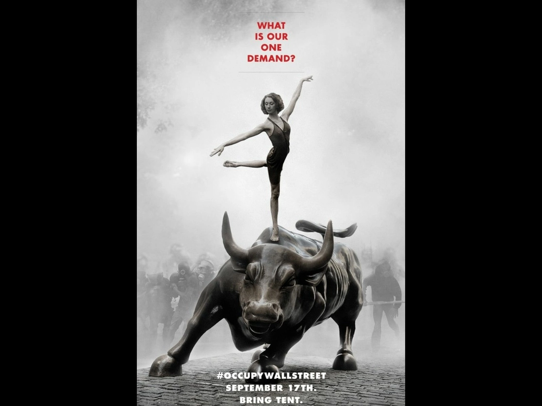 Póster con el que se convocó a la primera movilización de Ocupa Wall Street, en 2011. Foto  cortesía Adbusters