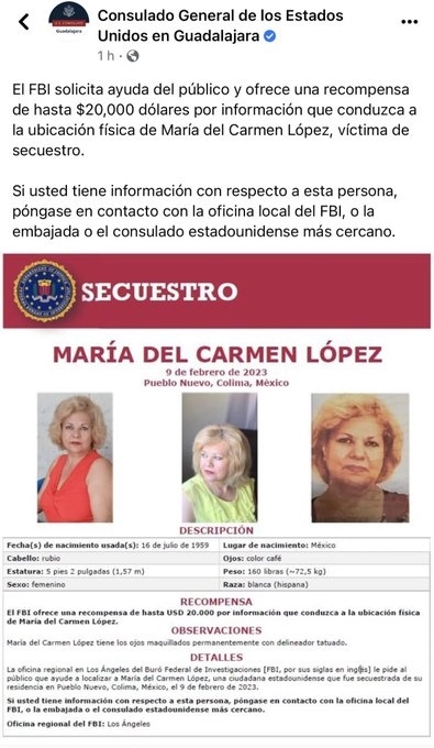 Ficha difundida por el Consulado General de los Estados Unidos en Guadalajara.