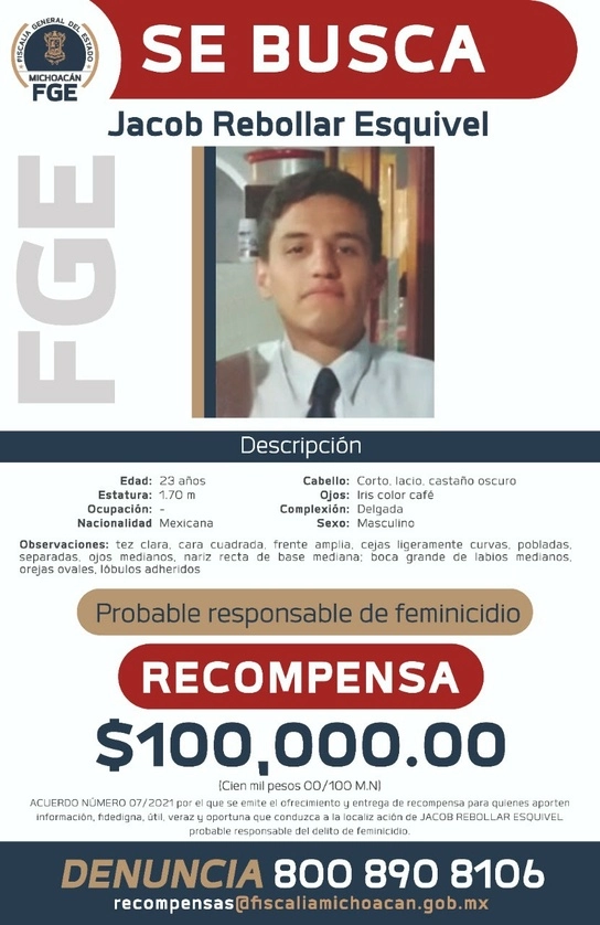 Ficha de la recompensa emitida por la dependencia estatal. Foto @FiscaliaMich
 