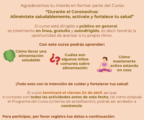 Imagen tomada del sitio desde el cual se puede acceder al taller sobre sana alimentación