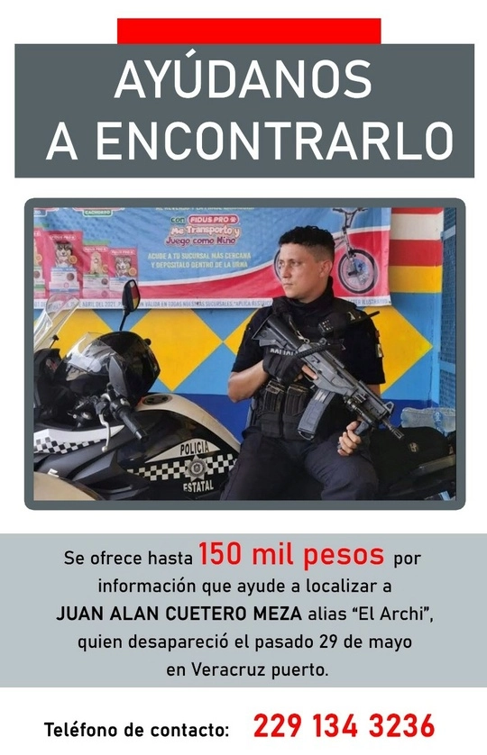 Ficha que emitieron los familiares del policía para localizarlo.