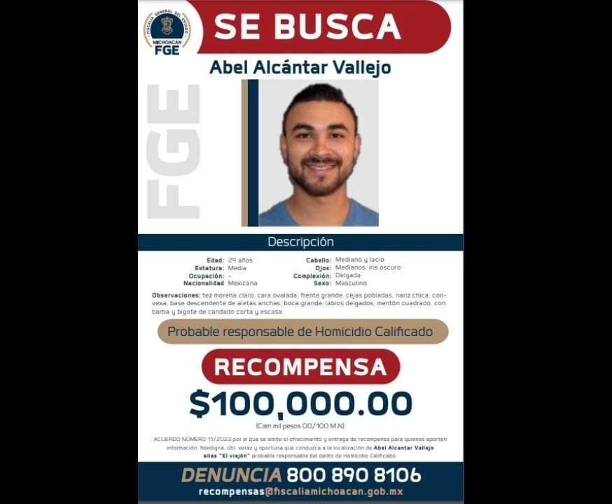 La fiscalía de Michoacán informó que se identificó a algunos de los autores del ataque en San José de Gracia, entre ellos Abel Alcántar Vallejo, alias 'El Viejón' o 'El Toro'. Foto cortesía FGE