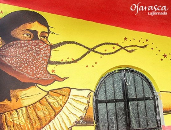 Mural en la tienda zapatista en el crucero de Cuxuljá, Chiapas. Foto Ojarasca