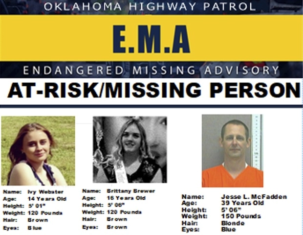 Cartel de personas desaparecidas distribuido por la Patrulla de Caminos de Oklahoma. Foto Ap