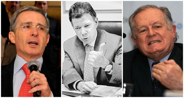 En imágenes de archivo, los ex presidentes de Colombia Álvaro Uribe y Juan Manuel Santos, y el hombre más rico del país, Luis Carlos Sarmiento Angulo (extremo derecho), algunos de los personajes involucrados en la trama de corrupción de la constructora brasileña Odebrecht. Foto Notimex, Ap y Afp 