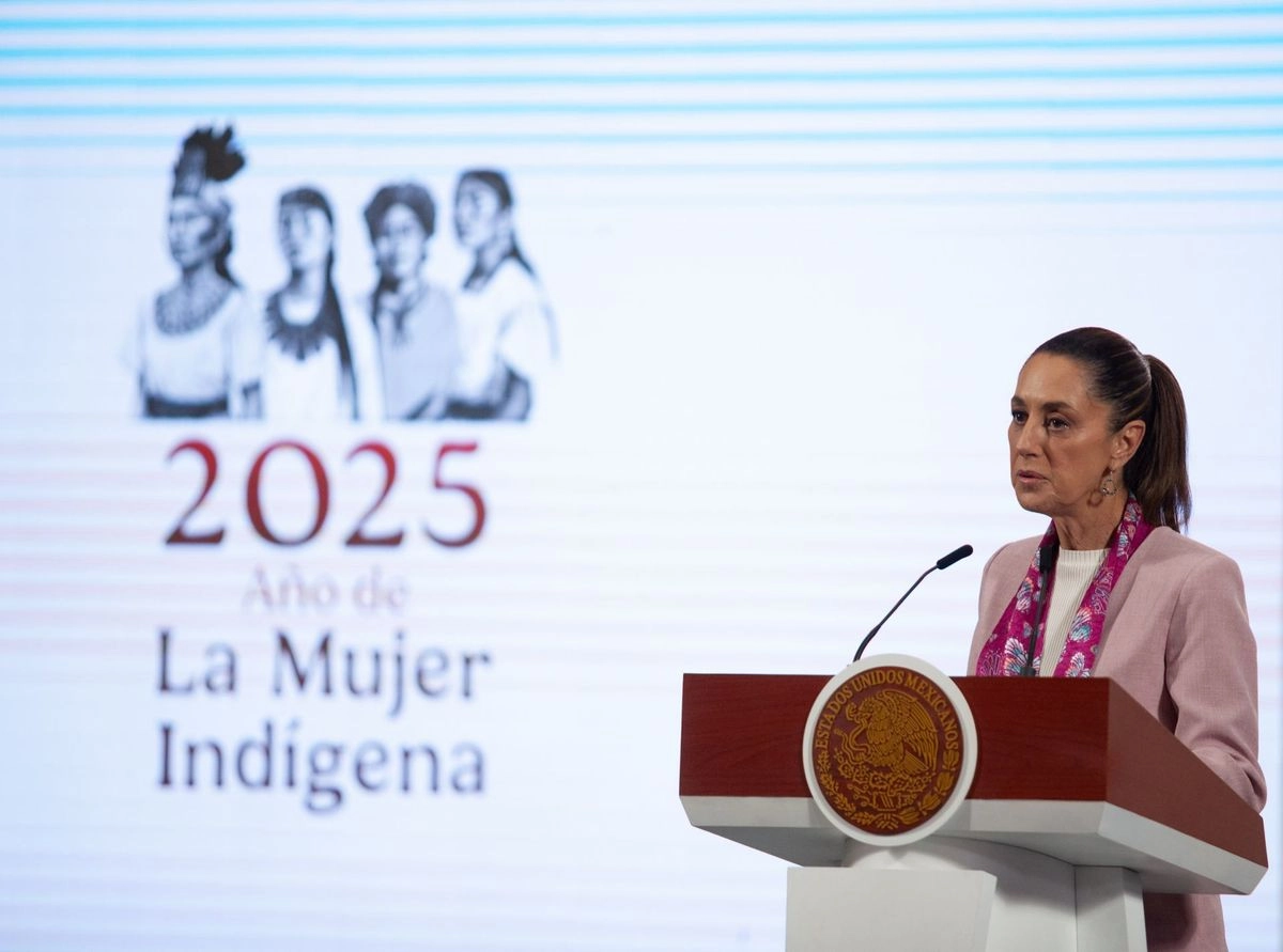La presidenta Claudia Sheinbaum durante su conferencia de esta mañana desde Palacio Nacional 