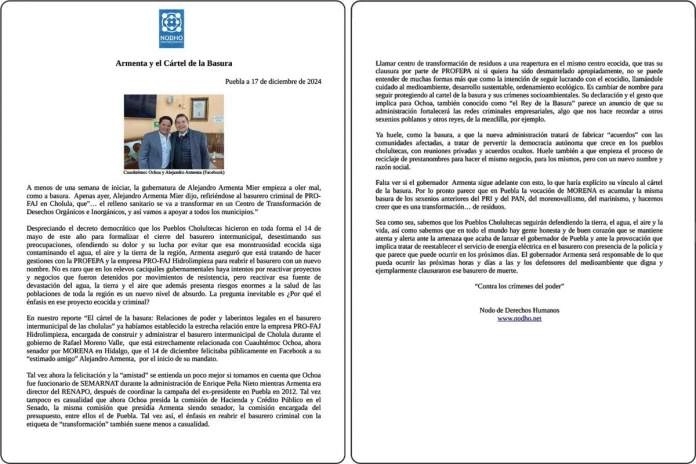 Nodho destacó la importancia de mantener la atención sobre las decisiones de la actual administración estatal, especialmente por la presencia policial en el área del confinamiento, lo que podría implicar tensiones en los próximos días. Foto La Jornada de Oriente