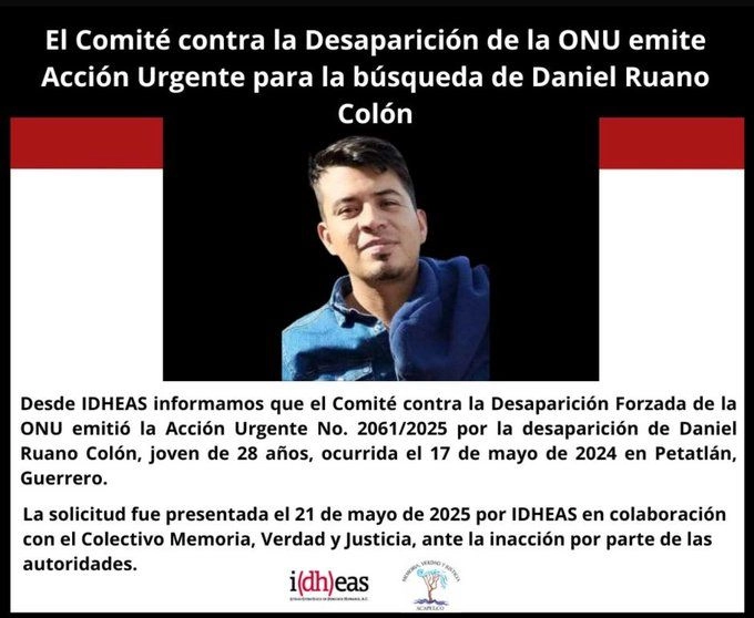 Imagen de archivo de Daniel Ruano Colón quien desapareció en Petatlán, Guerrero. Foto
