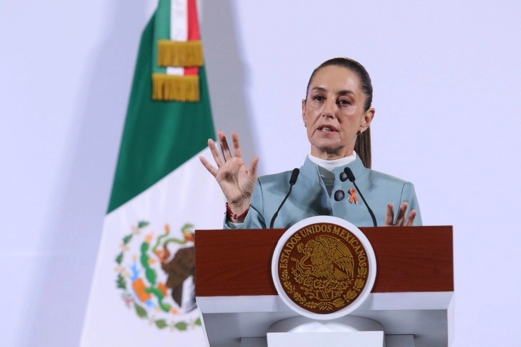 La presidenta Claudia Sheinbaum, durante su conferencia de esta mañana desde Palacio Nacional. Foto Cuartoscuro 
