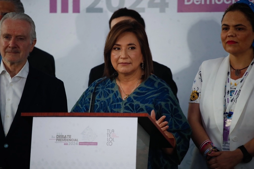 La candidata de la oposición, Xóchitl Gálvez, en el contexto del tercer debate presidencial realizado el domingo pasado. Foto Cristina Rodríguez