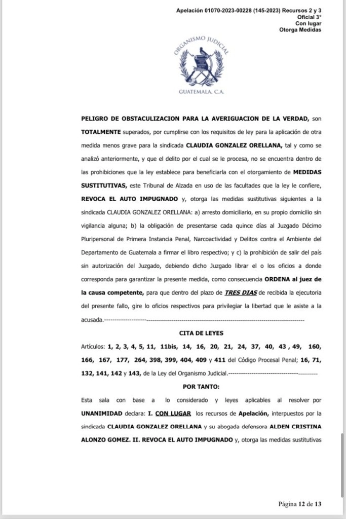 Sentencia absolutoria a favor de la activista.