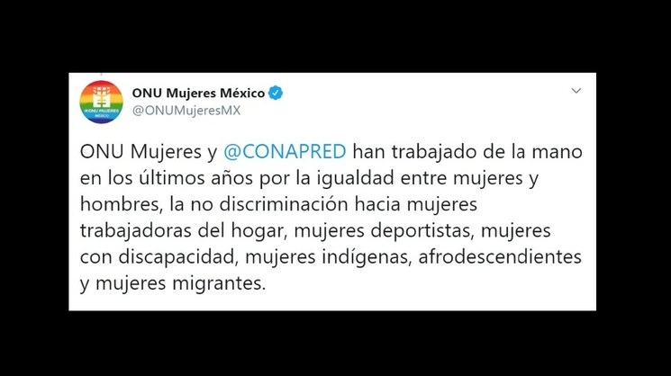 Mensaje emitido por ONU Mujeres México a través de su cuenta de Twitter @ONUMujeresMX
