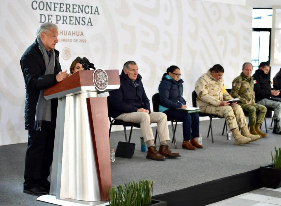 El presidente Andrés Manuel López Obrador durante su conferencia matutina realizada en Ciudad Juárez, Chihuahua, el 18 de febrero de 2022. Foto cortesía Presidencia