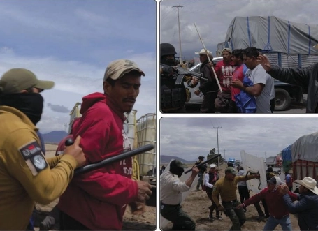 Imágenes de la represión contra la protesta campesina por el conflicto socioambiental con Granjas Carroll, tomada de 'La Jornada Oriente'  