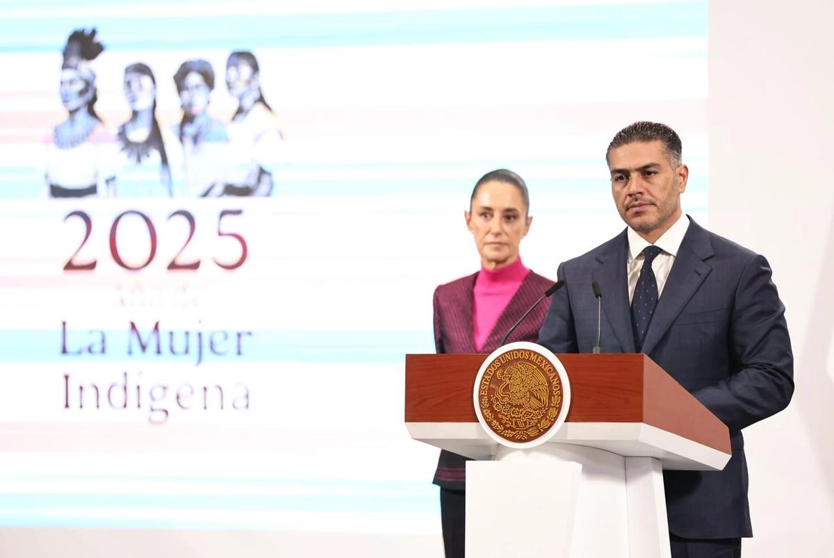 El secretario de Seguridad y Protección Ciudadana, Omar García Harfuch, durante la conferencia presidencial matutina desde Palacio Nacional, en la Ciudad de México, el 22 de julio de 2025.