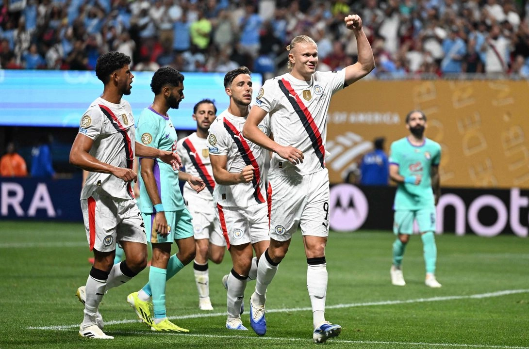  En la imagen, Erling Haaland tras anotar el tercer gol del Manchester. 