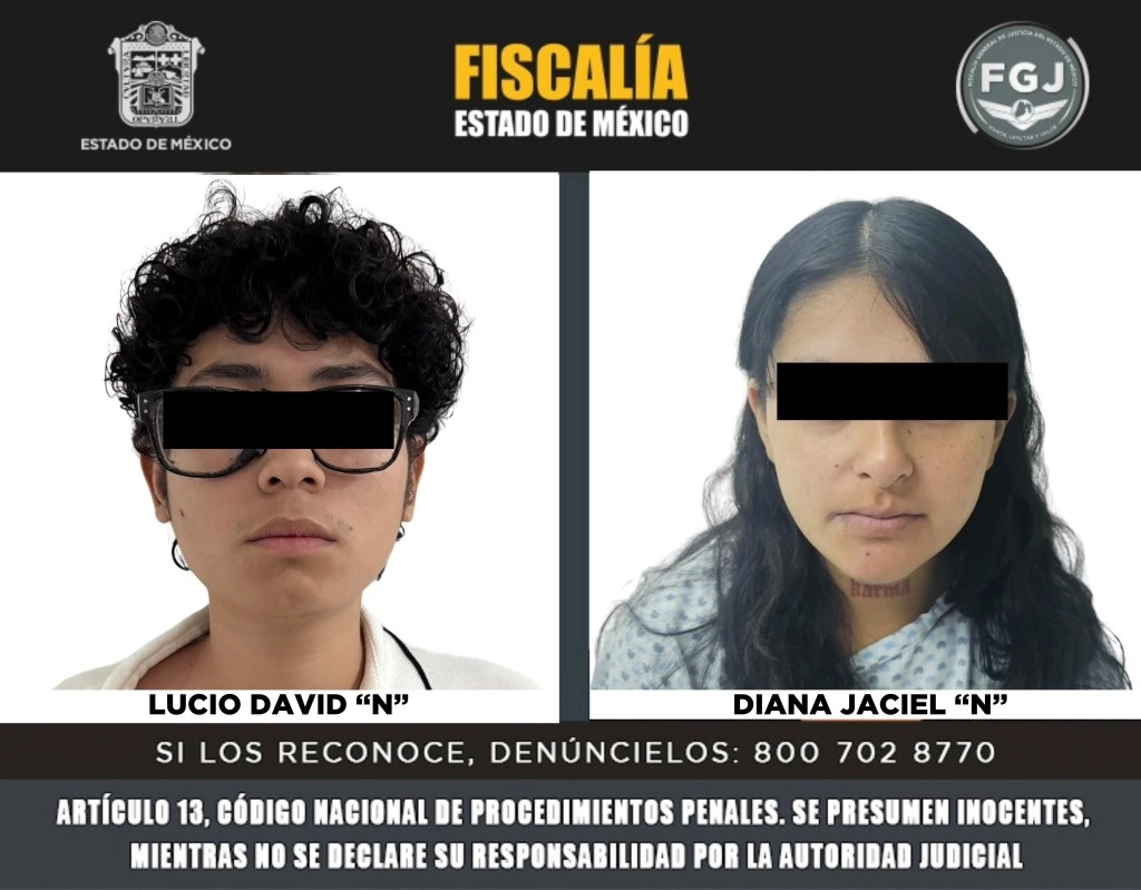 Lucio David y Diana Jaciel permanecen internados en penales en espera de la audiencia inicial donde se les imputará por el delito de homicidio en grado de tentativa. Foto tomada de X @FiscaliaEdomex  