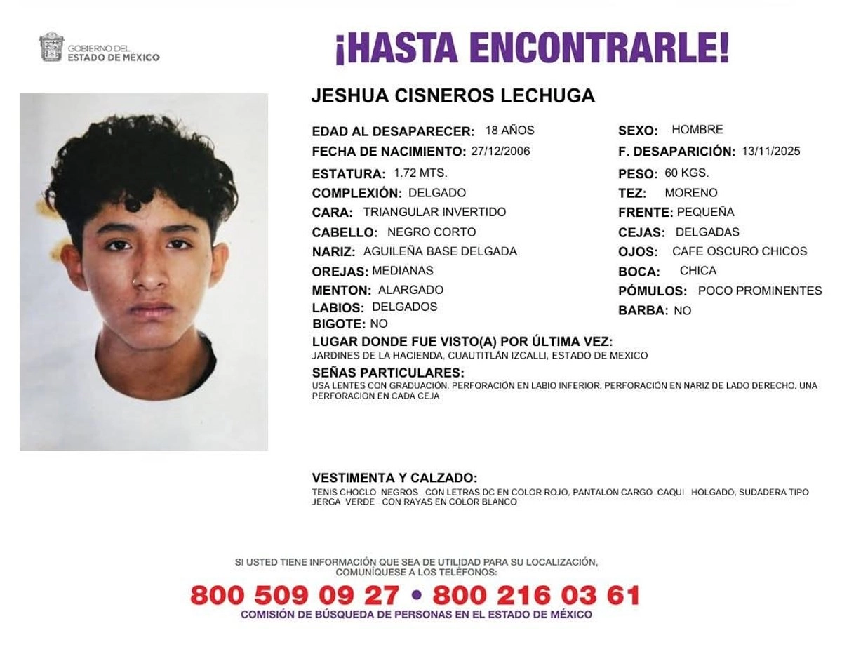 Boletín de Búsqueda de Jeshua Cisneros Lechuga. Imagen 