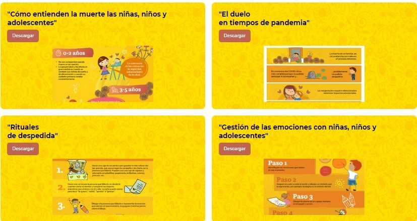 La organización Save The Children México (STCM) lanzó una página web, cuyo objetivo es brindarle a los adultos algunas herramientas para que sepan acompañar a los menores en su proceso de duelo. Imágenes tomadas del sitio https://www.enduelo.org