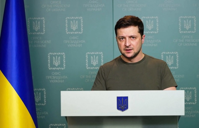 El mandatario ucranio, Volodymir Zelensky, durante un discurso en Kiev. Foto Presidencia de Ucrania / Afp