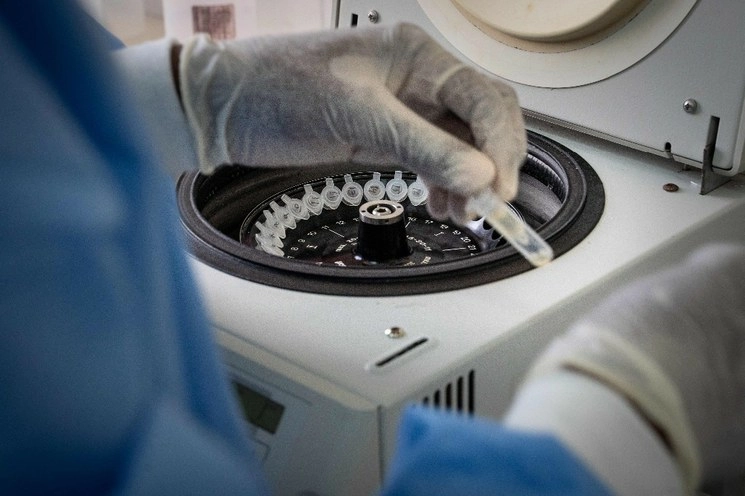 Un técnico de laboratorio procesa muestras para analizar el nuevo coronavirus COVID-19. Foto Afp