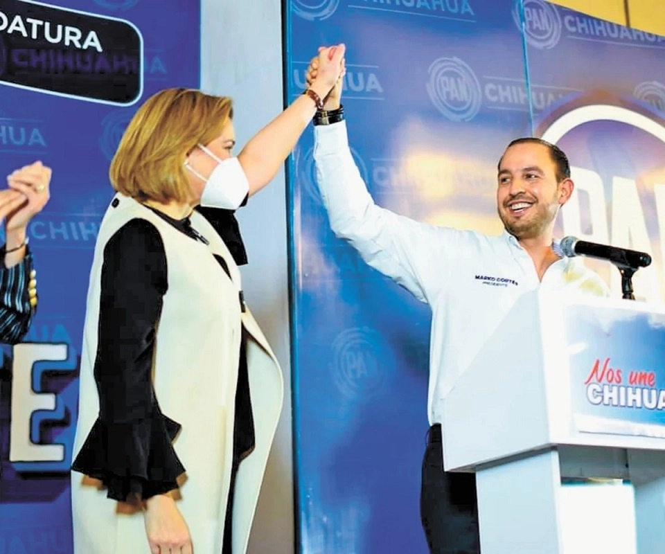 Maru Campos junto al líder del blanquiazul, Marko Cortés. Foto @MaruCampos_G