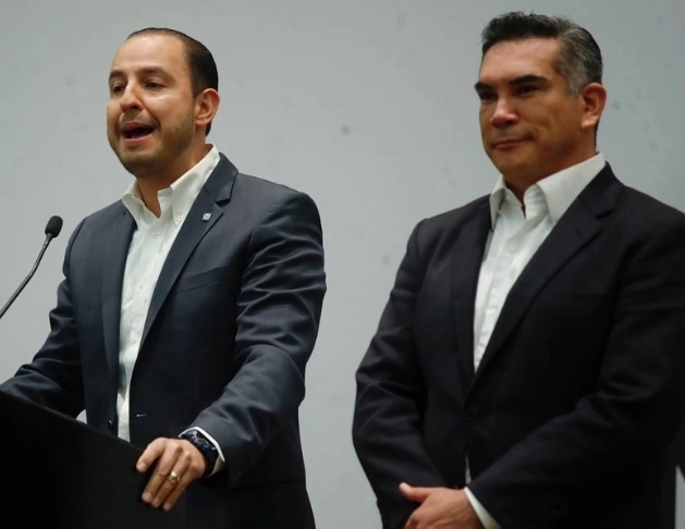 Los dirigentes naciones del PAN y del PRI, Marko Cortés y Alejandro Moreno, respectivamente. Foto Cristina Rodríguez / Archivo 