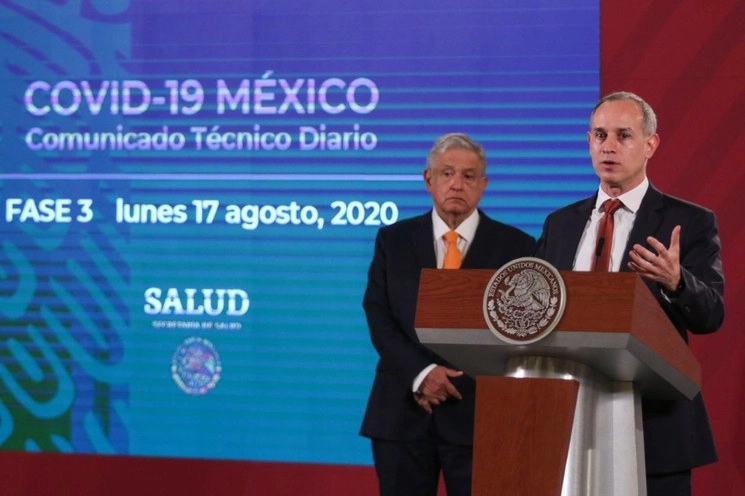 El subsecretario de Prevención y Promoción de la Salud, Hugo López-Gatell, durante la conferencia presidencial matutina en Palacio Nacional, en la Ciudad de México, el 18 de agosto de 2020. Foto Cuartoscuro
