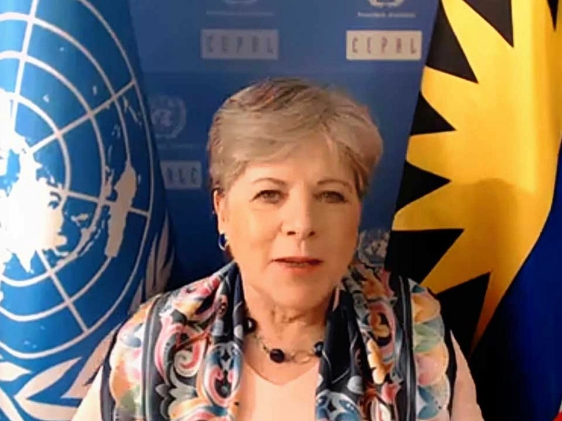Alicia Bárcena, secretaria ejecutiva de la Comisión Económica para América Latina y el Caribe, al participar en la II Reunión de los países signatarios del Acuerdo de Escazú. Imagen tomada del Twitter de @cepal_onu
