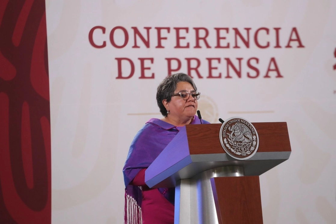 La secretaria de Economía, Raquel Buenrostro, durante la conferencia presidencial matutina en Palacio Nacional, Ciudad de México, el 14 de noviembre de 2022. Foto Luis Castillo