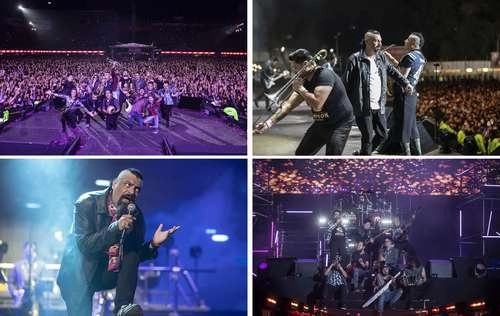 Panteón Rococó durante el concierto del festejo de 'El Cuarto de Siglo' de la banda, en el Foro Sol. Foto Lulú Urdapilleta / Ocesa