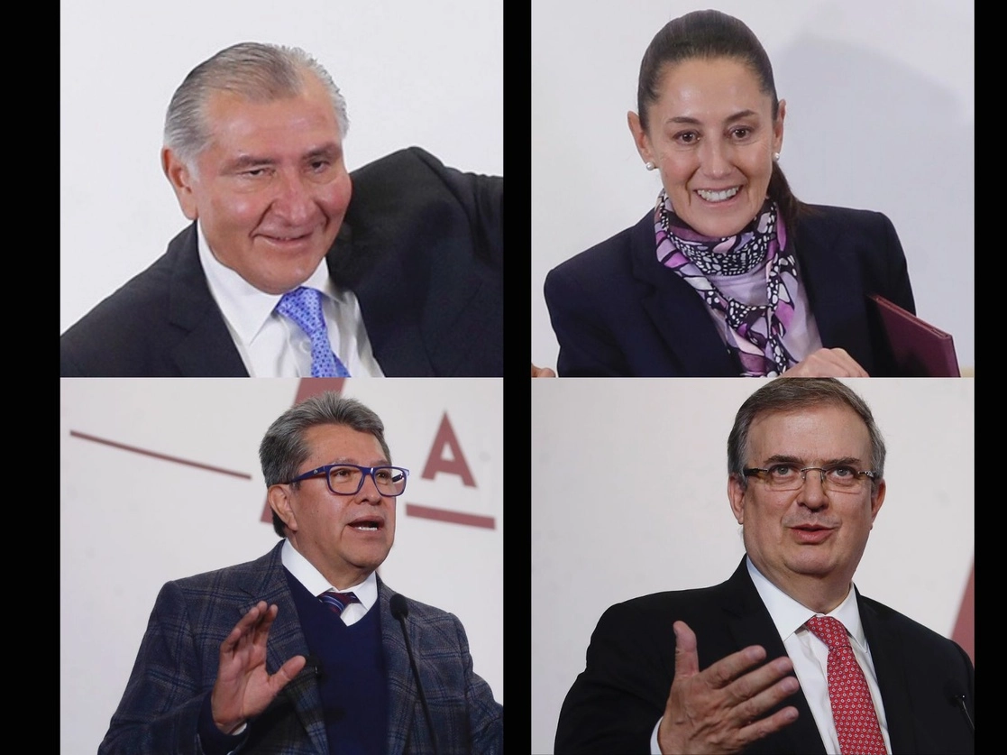 Adán Augusto López, Claudia Sheinbaum, Ricardo Monreal y Marcelo Ebrard acudieron a San Lázaro a la reunión plenaria de los diputados de Morena, en una virtual pasarela del proceso de elección del candidato presidencial del partido guinda. Fotos Cristina Rodríguez