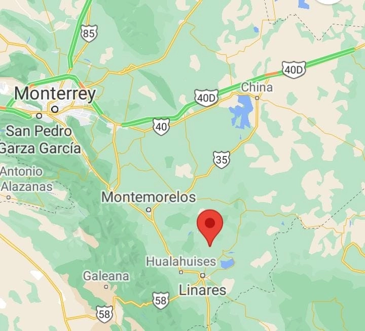 Ciento cincuenta trabajadores de la Presa Libertad, embalse en construcción entre los límites de Montemorelos y Linares, exigen el pago de diversas prestaciones. Imagen de Google Maps