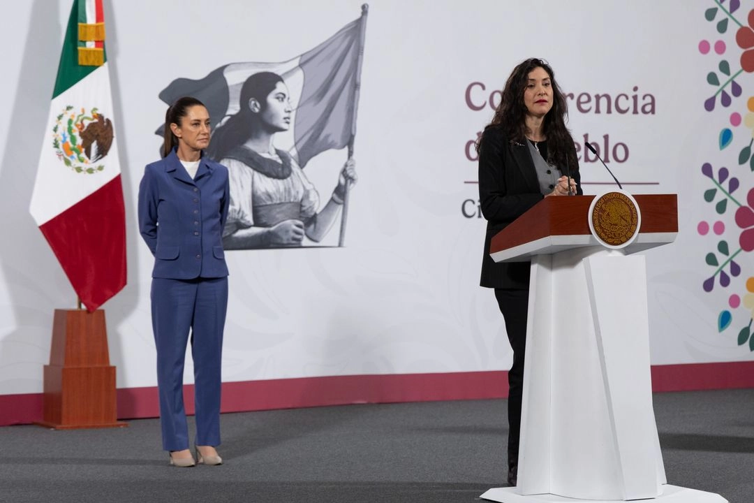 La secretaria de Cultura, Claudia Curiel de Icaza, durante la conferencia matutina en Palacio Nacional, en la Ciudad de México, el 27 de junio de 2025. 