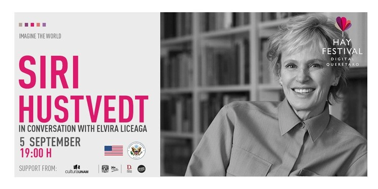 Siri Hustvedt recomendó que entre los autoras que deben de ser leídas por las mujeres del mundo se encuentran la mexicana Elena Poniatowska y la británica Emily Brontë. Foto Twitter @hayfestival

