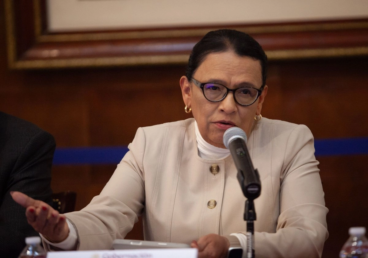 Rosa Icela Rodríguez, secretaria de Gobernación, durante conferencia ante los bloqueos y manifestaciones por parte de los productores agrícolas y un grupo de transportistas, el 24 de Noviembre de 2025.