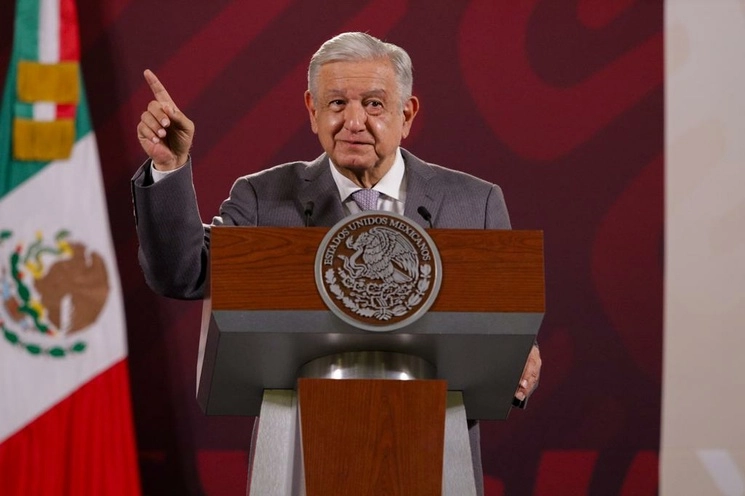 El presidente de México, Andrés Manuel López Obrador, durante su conferencia matutina en Palacio Nacional, en la Ciudad de México, el 4 de julio de 2023. Foto Pablo Ramos