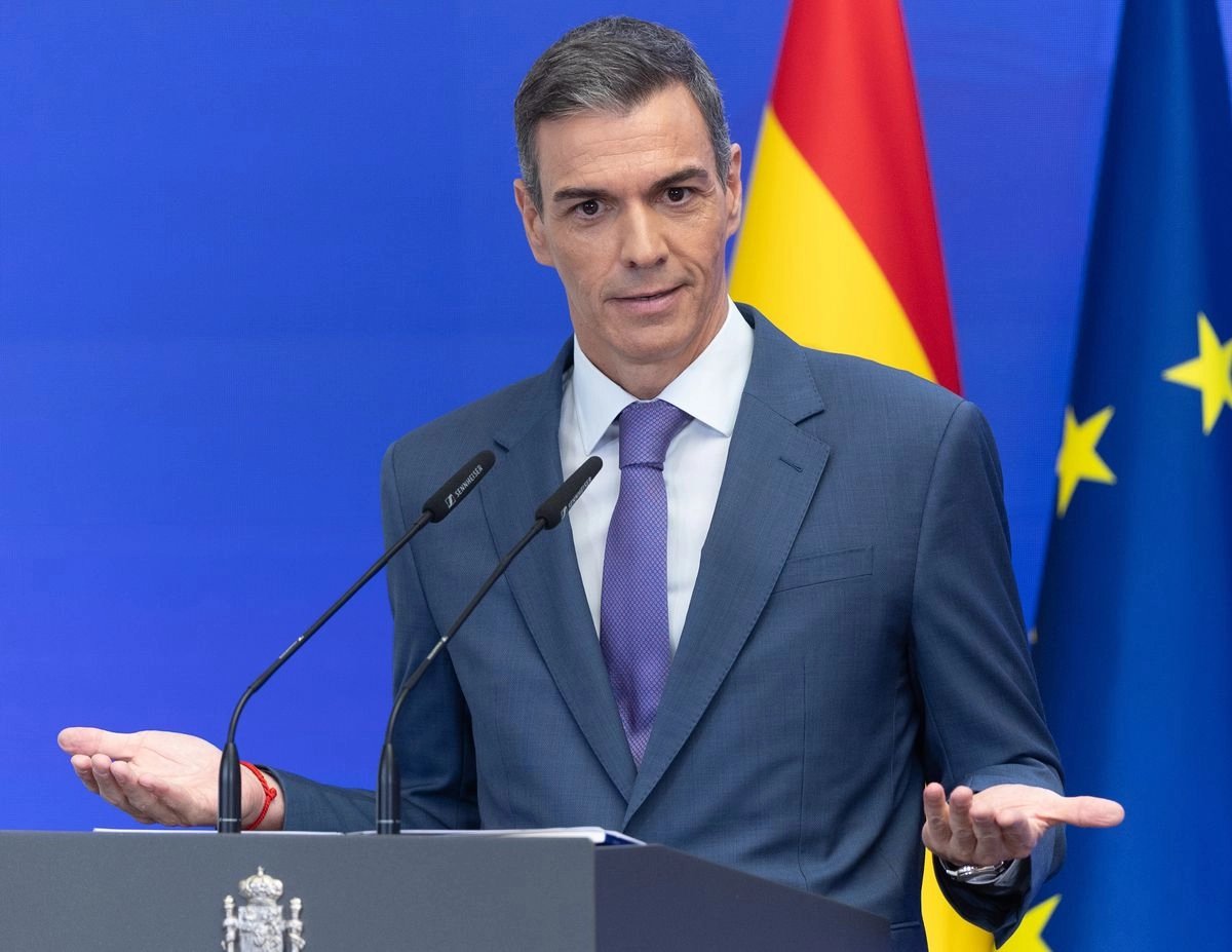El presidente del Gobierno, Pedro Sánchez, comparece ante los medios de comunicación para hacer balance del curso político, en Madrid, España, el 28 de julio de 2025.