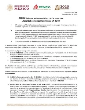 Pemex difundió un comunicado en donde advierte que revisará contratos