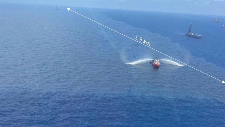 Imagen que presentó Petróleos Mexicanos para refutar versiones de una fuga masiva de crudo. Foto Pemex 



