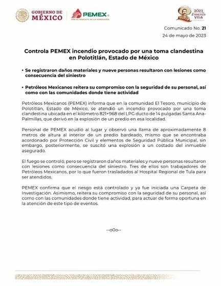 Comunicado de Pemex.