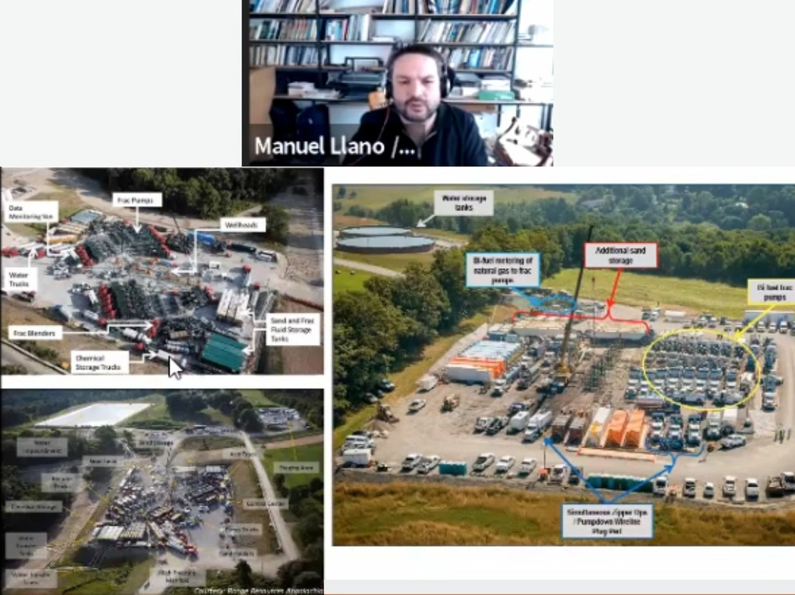 Manuel Llano, de CartoCrítica, agrupación integrada a la Alianza Mexicana contra el Fracking, ofreció una videoconferencia. Imagen tomada de la transmisión en vivo a través de Facebook de @nofrackingmx 