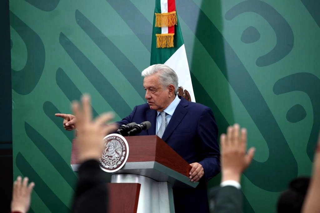 El presidente de México, Andrés Manuel López Obrador, durante su conferencia matutina en el Centro de Inteligencia de la Guardia Nacional, en la Ciudad de México, el 9 de marzo de 2023. Foto Alfredo Domínguez