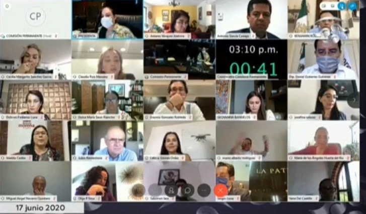 Integrantes de la Comisión Permanente. Imagen tomada de la transmisión en vivo a través de https://www.canaldelcongreso.gob.mx/
